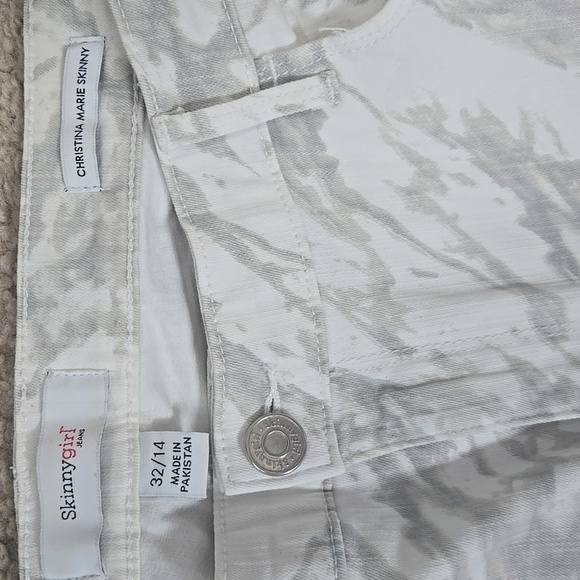 Skinnygirl White and Gray Patterned Marbled Christina Marie Skinny Jeans Size 14 - Picture 3 of 13